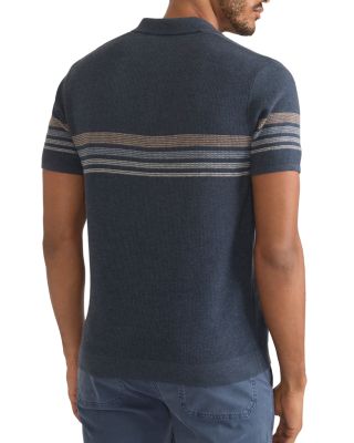 Liam Cotton, Nylon & Wool Stripe Sweater Knit Open Collar Polo Shirt 