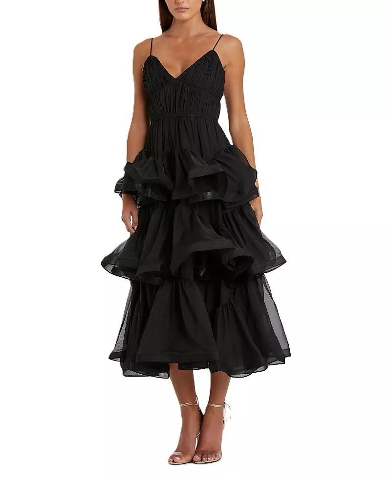 Mac Duggal Tiered V-Neck Dress