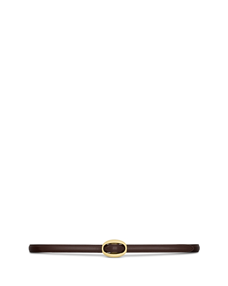 Saint Laurent Oval Buckle Thin Belt In Smooth Leather