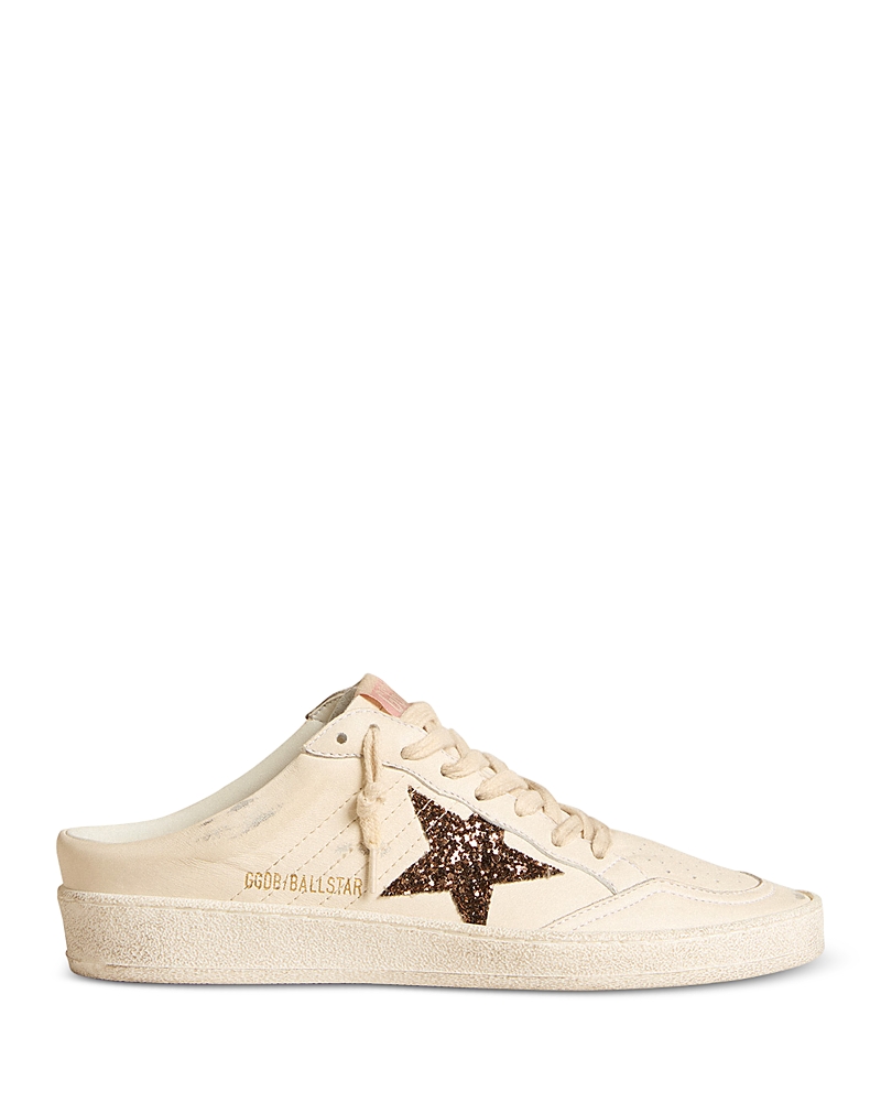 Golden Goose Women's Ballstar Sabot Almond Toe Glitter Star Slide Sneakers In Optic White/nut