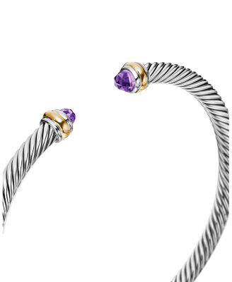 Sterling Silver & 18K Yellow Gold Cable Cuff Bracelet with Amethyst