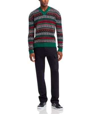 Sissoh Wool Blend Fair Isle Relaxed Fit V Neck Sweater