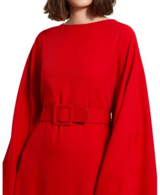 Crepe Boat Neck Shawl Gown with Belt