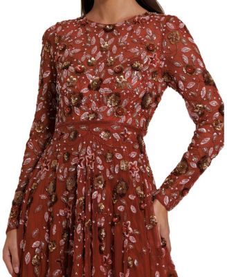 Embellished High Neck Long Sleeve A-Line Gown