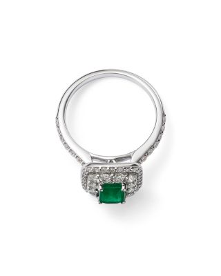 Emerald & Diamond Ring in 14K White Gold
