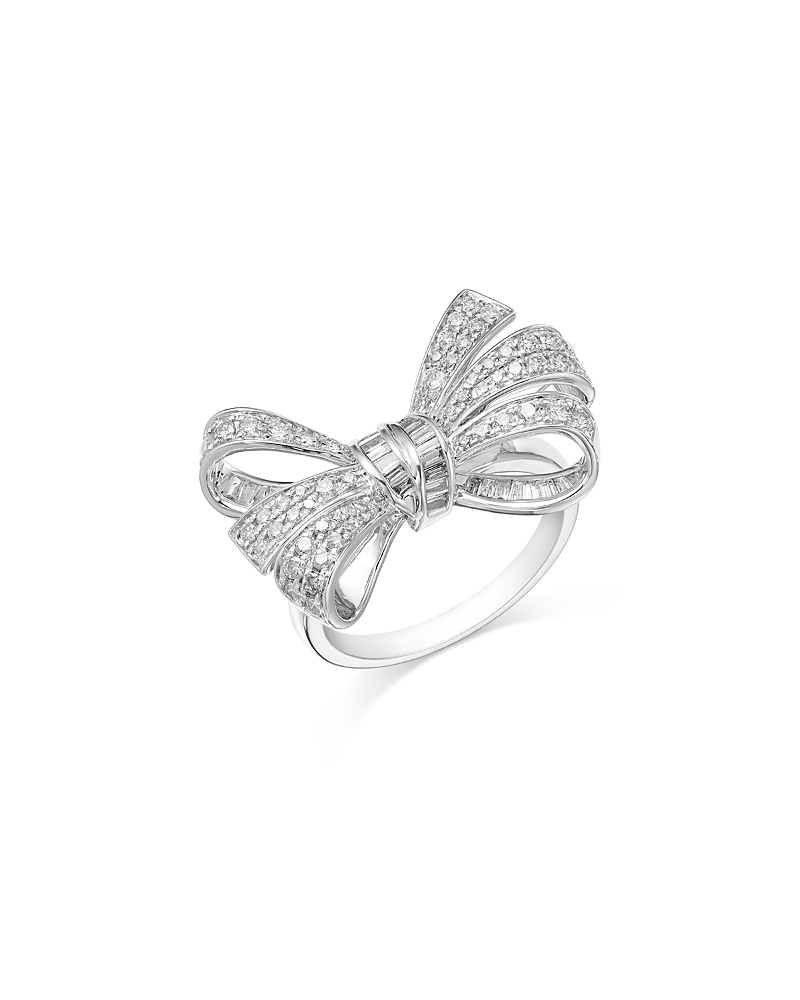 Bloomingdale's Fine Collection Diamond Pave Bow Statement Ring In 14k White Gold, 1.00 Ct. T. W. In White