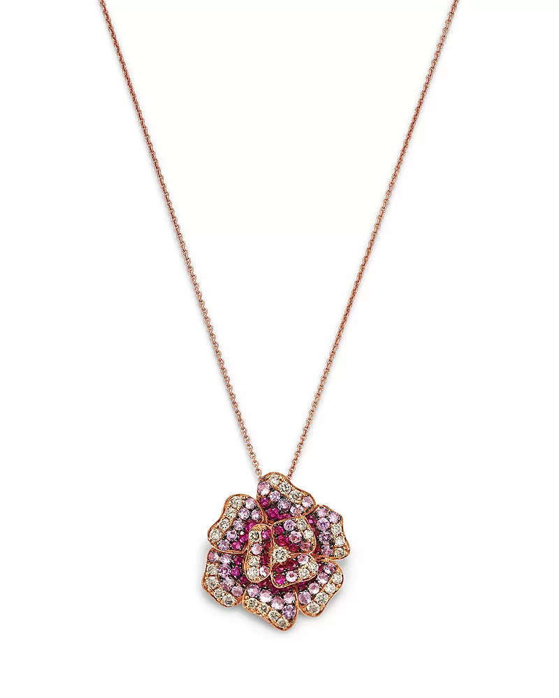 Bloomingdale's Fine Collection Pink Sapphire & Diamond Rose Flower Pendant Necklace in 14K Rose Gold, 20