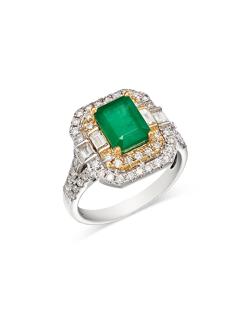 Bloomingdale's Fine Collection Emerald & Diamond Ring In 14k White & Yellow Gold In Green/white