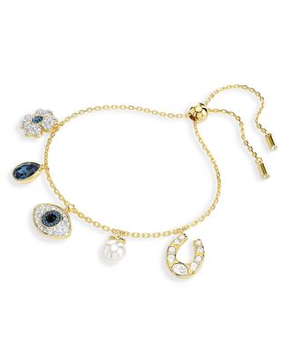 Swarovski - Symbolica Crystal & Imitation Pearl Mixed Charm Slider Bracelet in Gold Tone