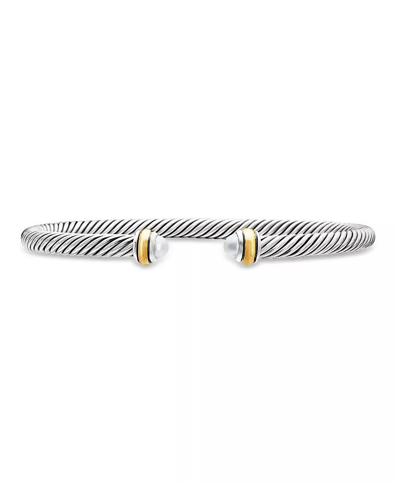 Classic Cable Bracelet in Sterling Silver with 18K Yellow Gold, 4mm