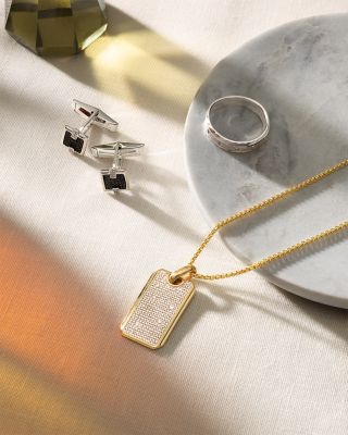 Men&#39;s Diamond Dog Tag Pendant Necklace in 14K Yellow Gold, 0.50 tcw 