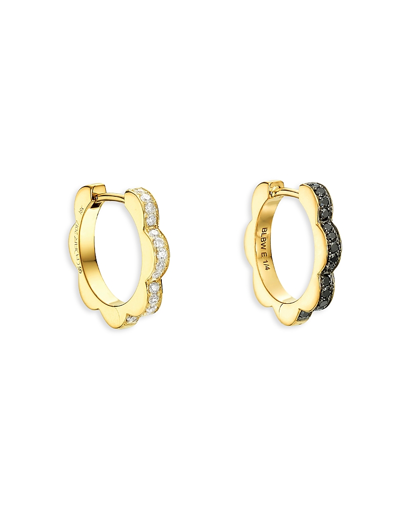 Cadar 18K Yellow Gold Bloom White & Black Diamond Outline Flower Small Hoop Earrings