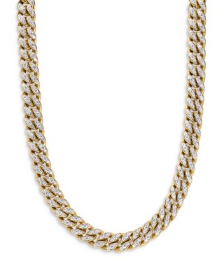 Curb Chain Necklace in 18K Yellow Gold with Diamonds, 11.5mm