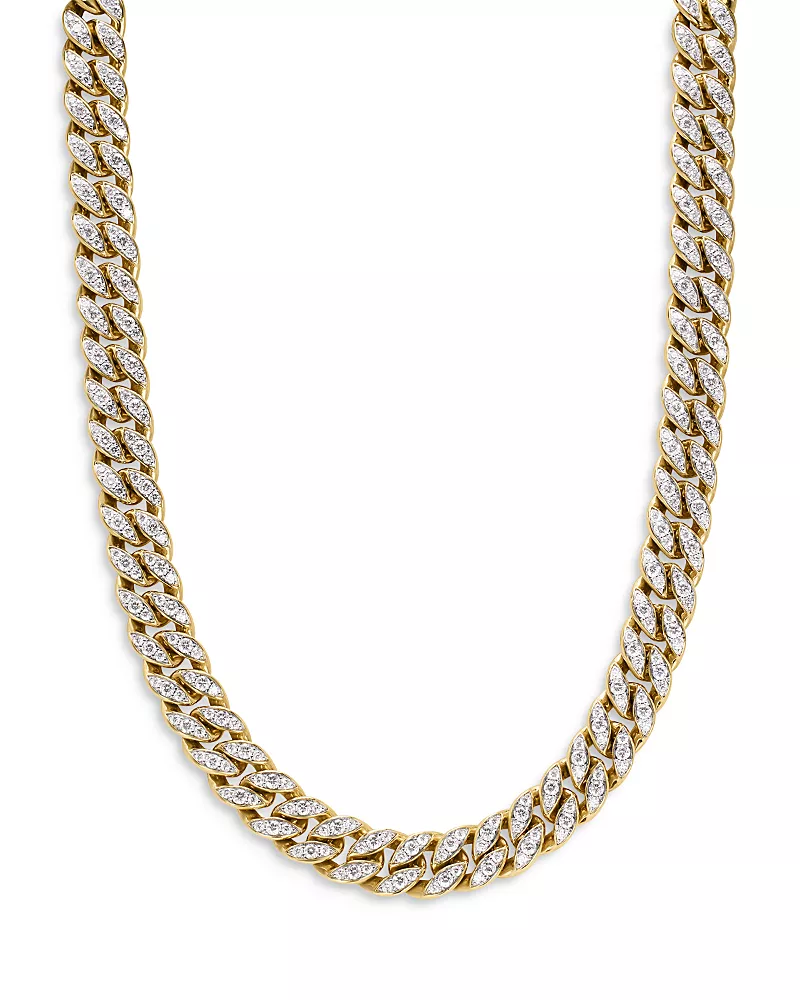 David Yurman Curb Chain Necklace in 18K Yellow Gold with Diamonds, 11.5mm