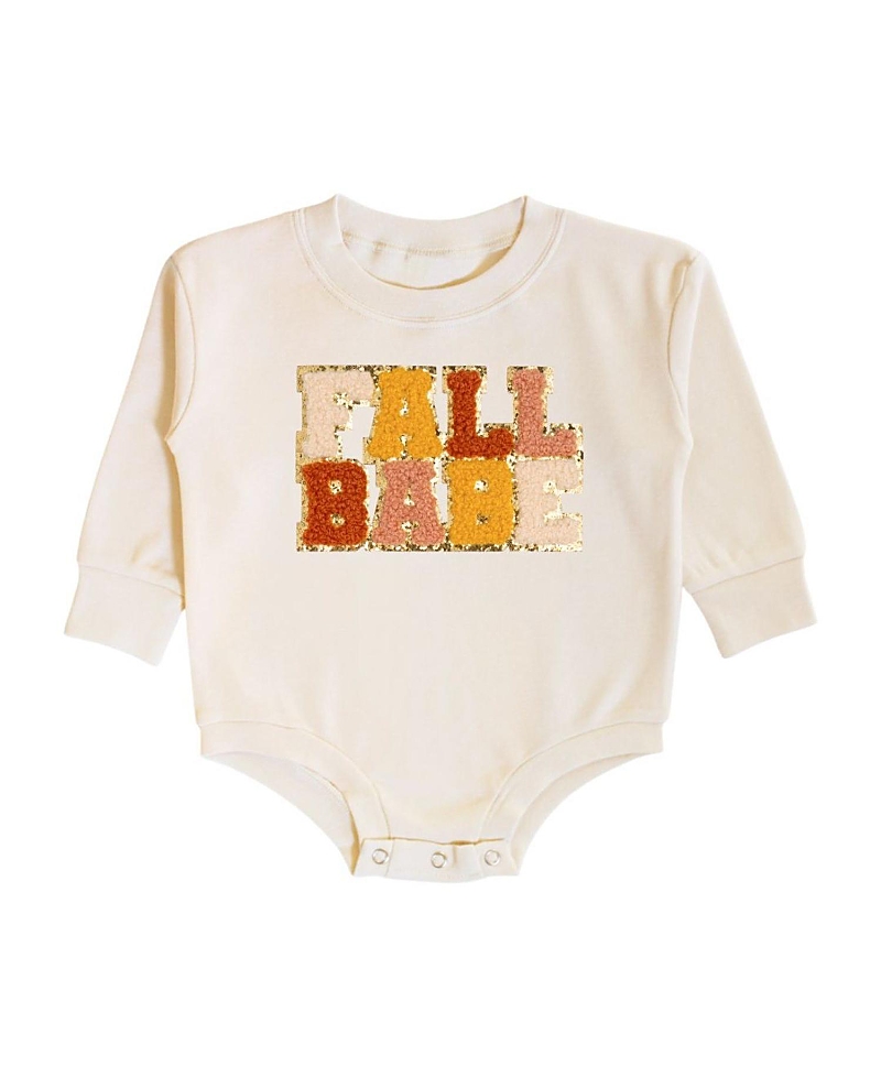 Sweet Wink Girls' Fall Babe Patch Long Sleeve Romper - Baby In Neutral
