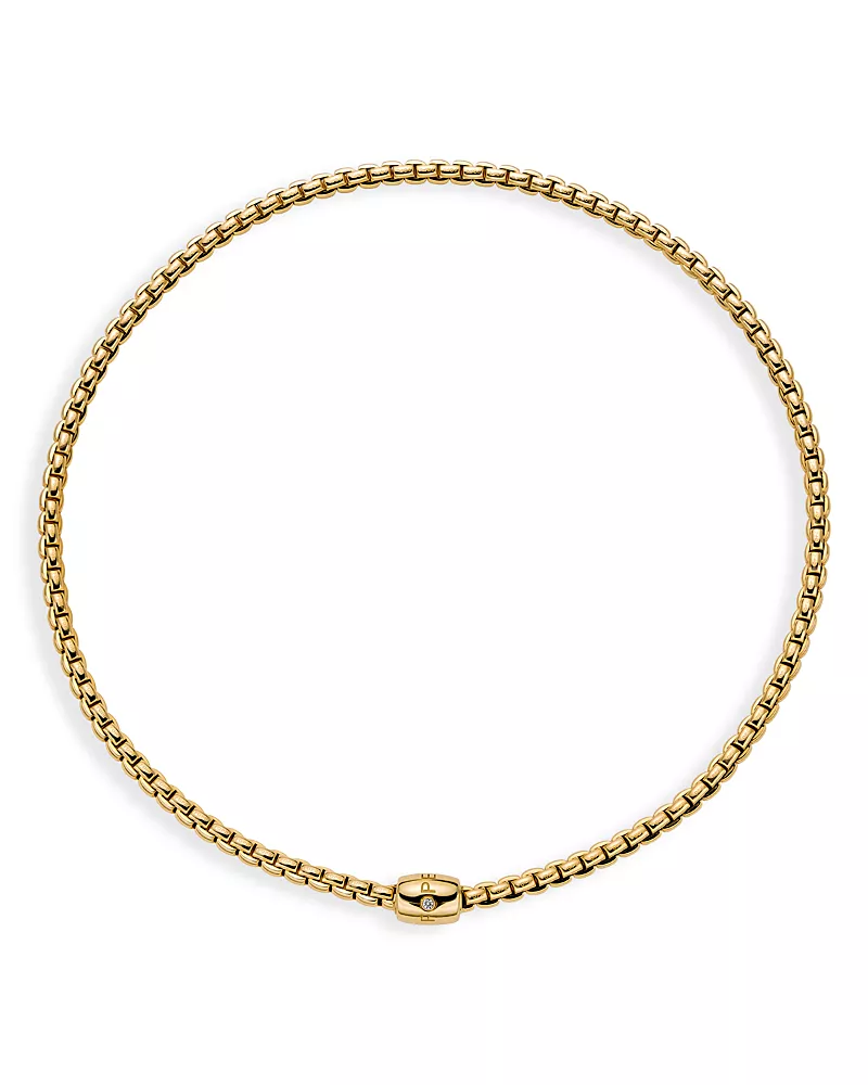 Fope 18K Yellow Gold Eka Diamond Rondelle Box Link Flex Necklace, 15.75