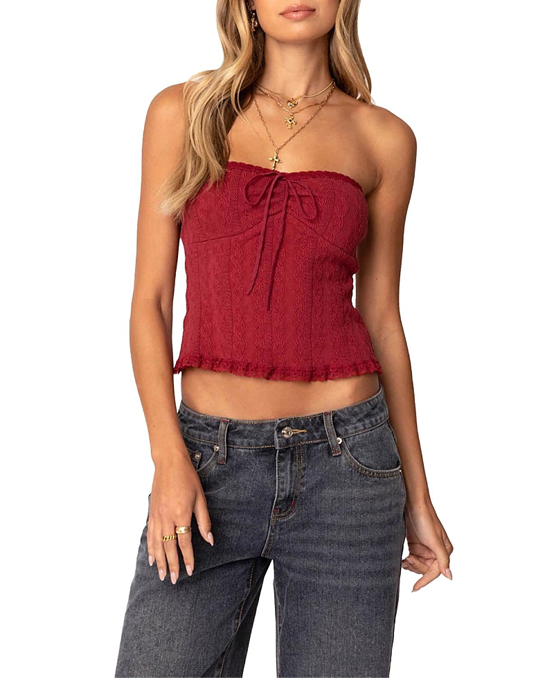 Edikted Lacey Tube Top In Burgundy