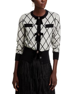 Nancy Yang Embellished Velvet Bow Knit Cardigan