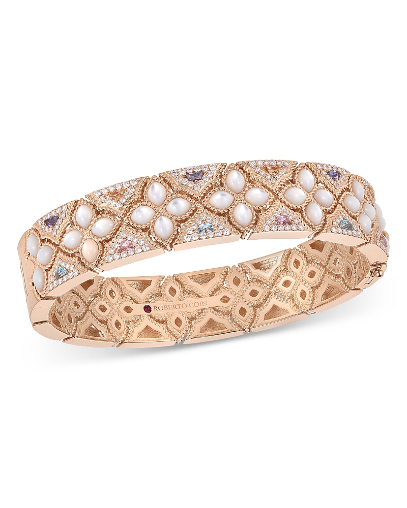 Roberto Coin 18k Rose Gold Venetian Princess Carnival Multi Gemstone & Diamond Flower Bangle Bracelet In Gold