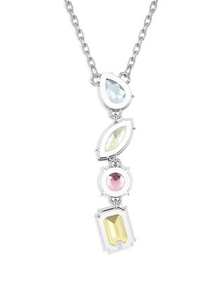 Gema Multicolor Crystal Lariat Necklace in Rhodium Plated, 14.87"-16.87"
