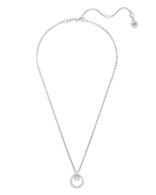 Constella Crystal Circle Pendant Necklace in Rhodium Plated, 14.87"-16.87"