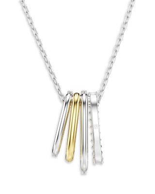 Hyperbola Crystal Multi Ring Pendant Necklace in Gold Tone & Rhodium Plated, 14.87"-16.87"