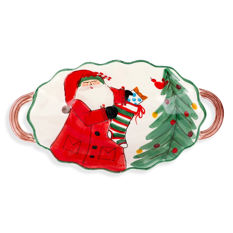 Vietri Old St. Nick Handled Scalloped Oval Bowl In Open Misce