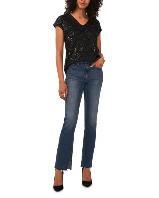 ヴィンスカムート Vince Camuto Sequin Striped Tee レディース シャツ トップス Rich Black Women's Striped Vince Camuto Shirts & Tops + FREE SHIPPING