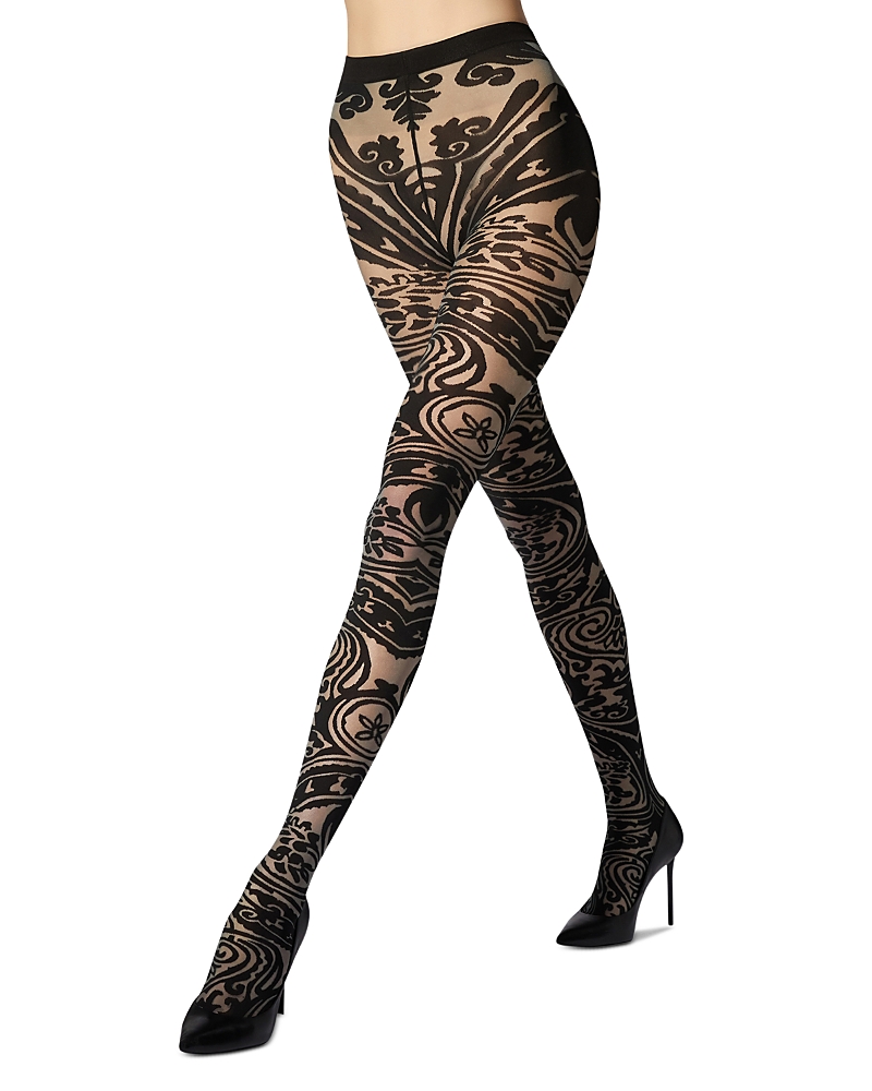 Wolford Paisley Tattoo Tights In Grey/black