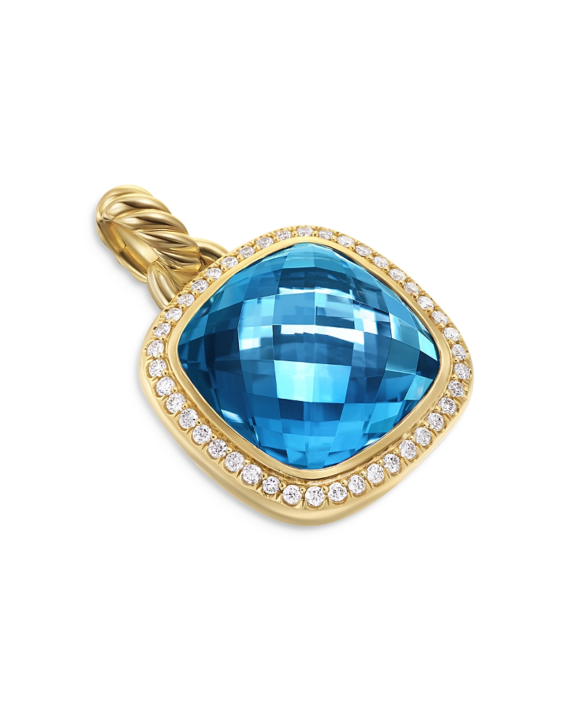 David Yurman Albion Pendant in 18K Yellow Gold with Hampton Blue Topaz and Diamonds, 15mm