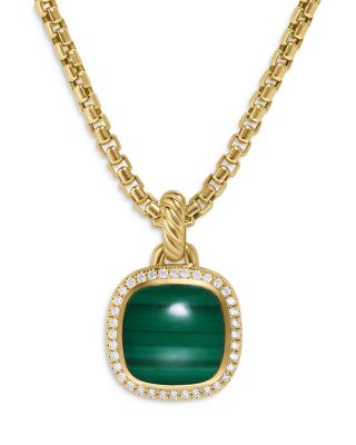 Albion&reg; Pendant in 18K Yellow Gold with Malachite and Diamonds, 11mm