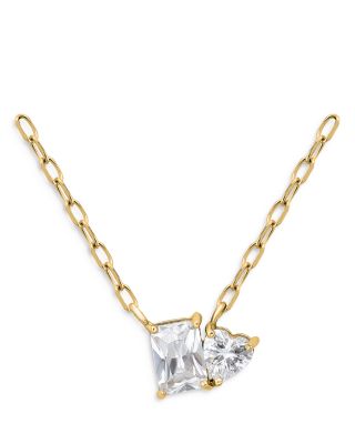 AQUA - Baguette & Heart Cubic Zirconia Pendant Necklace in 18K Gold Plated Sterling Silver, 16"-18" - Exclusive