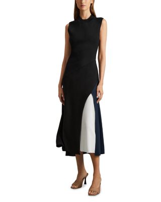 REISS - Petite Faro Hybrid Midi Dress Black