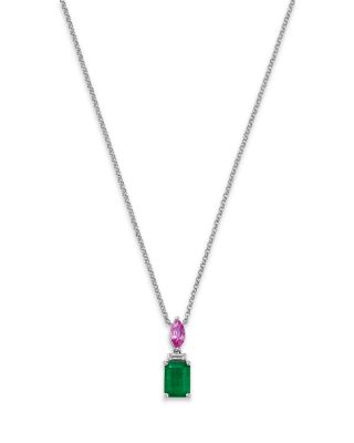 Bloomingdale's Fine Collection - Emerald, Pink Sapphire & Diamond Pendant Necklace in White Gold, 18"