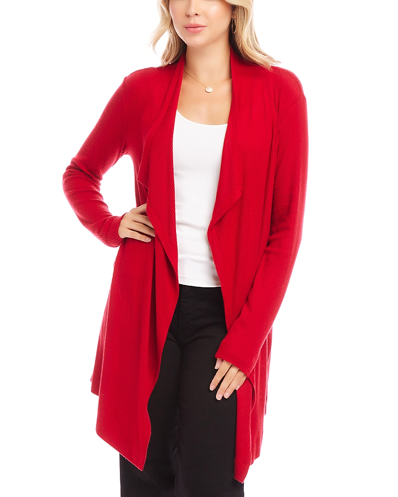 Shop Karen Kane Ribbed Drape Front Cardigan In Red