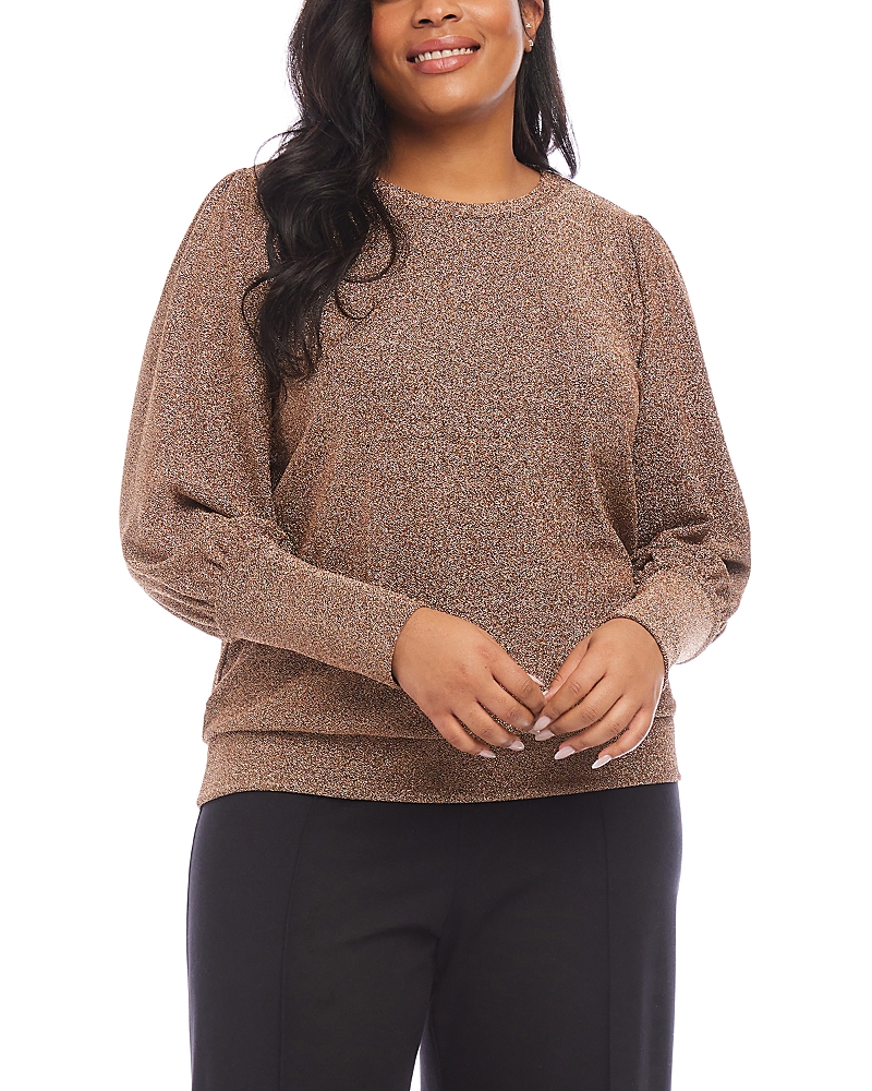 Karen Kane Metallic Knit Balloon Sleeve Top In Coper