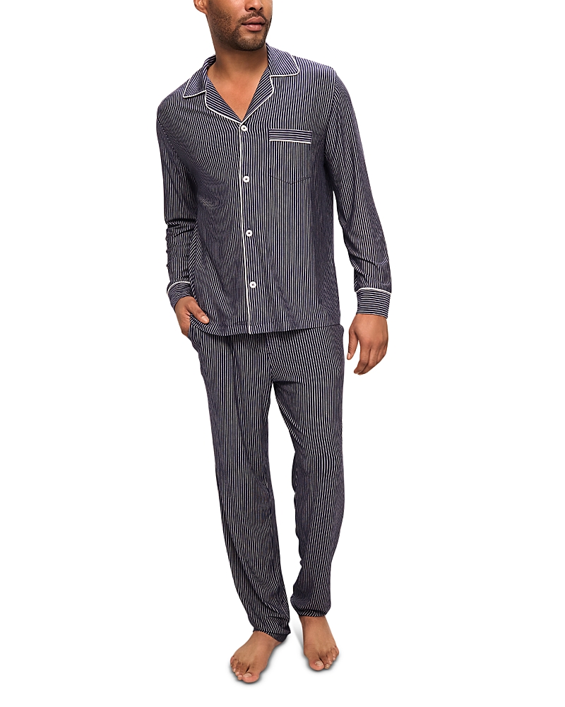 Eberjey William Pajama Set In Duo Stripe True Navy/ivory