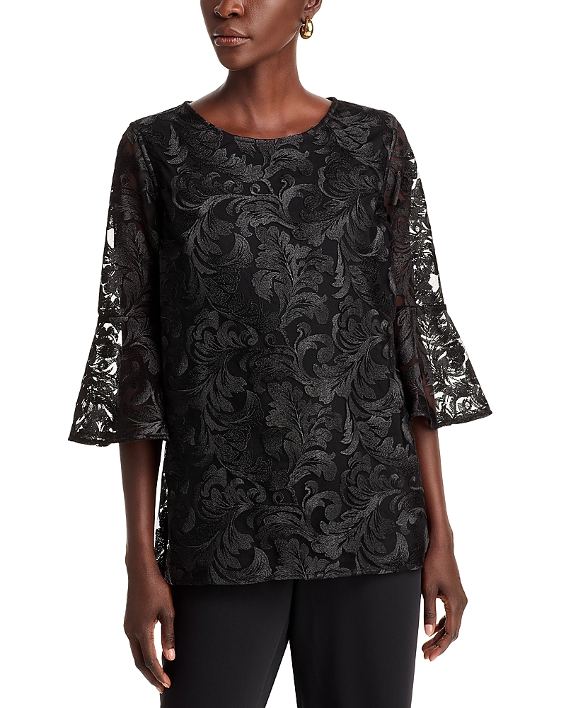 Caroline Rose Bella Embroidered Lace Tunic In Black/black