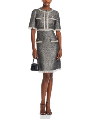 Metallic Tweed Fringe Trim Dress