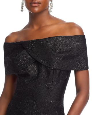 Metallic Off-the-Shoulder Jacquard Gown