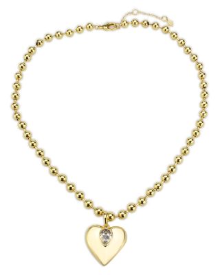 AQUA - Aerosphere Cubic Zirconia Heart Beaded Pendant Necklace in Gold Tone, 18"-20" - Exclusive