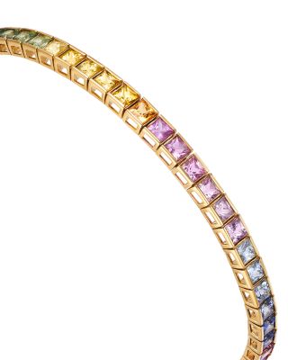 Rainbow Sapphire Tennis Bracelet in 14K Yellow Gold