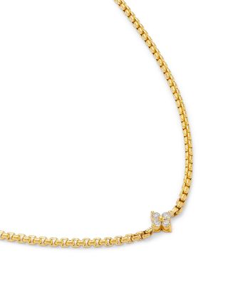 14K Yellow Gold Diamond Pendant Box Chain Necklace, 14-16"