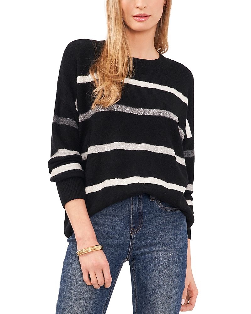 Vince Camuto Sequin Stripe Sweater In Rich Black