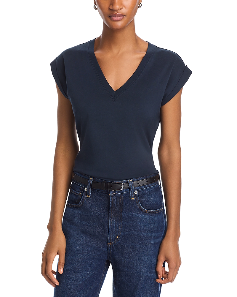 Frame Easy Cotton V Neck Tee In Navy