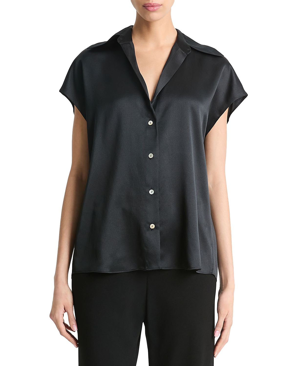 Vince Silk Cap Sleeve Ruched Back Shirt