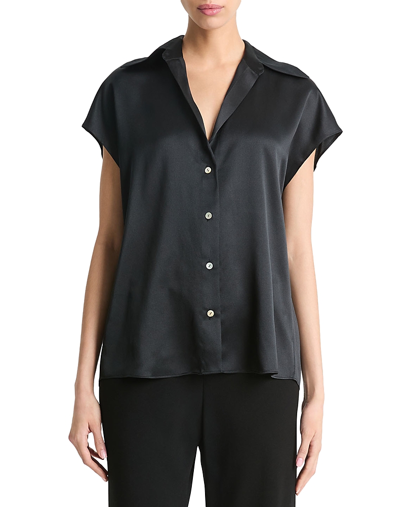 Vince Cap Sleeve Button-up Shirt In Black
