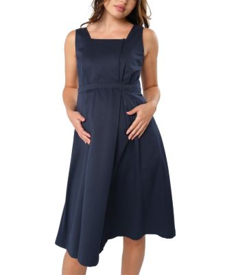 MARION - Women's Sleeveless Empire Waist Maternity & Nursing Knee Length Tea Dress in Navy Italian Light Weight Suiting Fabric (Regular & Petite)