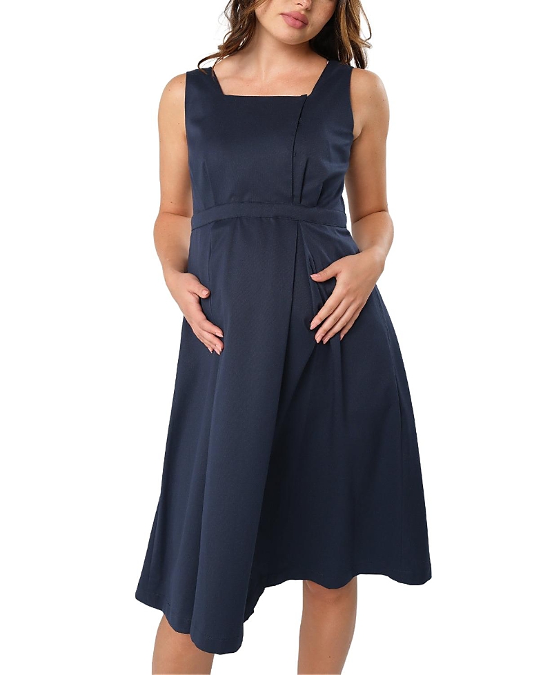 Women's Sleeveless Empire Waist Maternity & Nursing Knee Length Tea Dress In Navy Italian Light Weig In Navy Blue Women's Sleeveless Empire Waist Maternity & Nursing Knee Length Tea Dress In Navy Italian Light Weig In Navy Blue