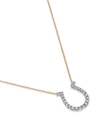 Diamond Horseshoe Pendant Necklace in 14K White & Yellow Gold, 0.25 tcw
